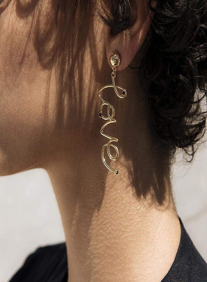 DOUBNINE Love Statement Word Text Letter Earrings Dangle Chic Minimalist for Women - Image 1