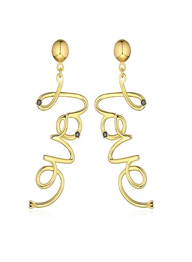 DOUBNINE Love Statement Word Text Letter Earrings Dangle Chic Minimalist for Women - Image 2