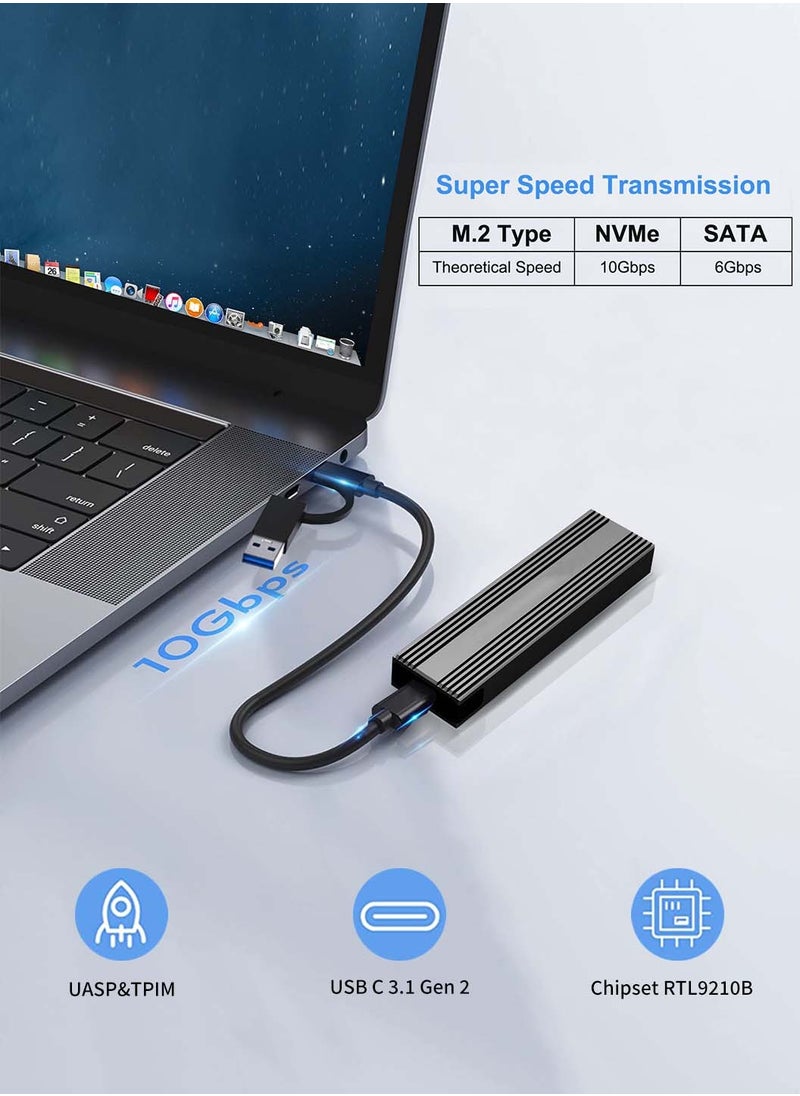 M.2 SSD Enclosure External, NVMe External Hard Drive Enclosure,withUSB C 3.2 10Gbps Gen2,Tool-Free Installation,Supports UASP,Trim,M-Key(B+M Key) and Size in 2230/2242 /2260/2280 SSDs (Not for M.2 SATA)