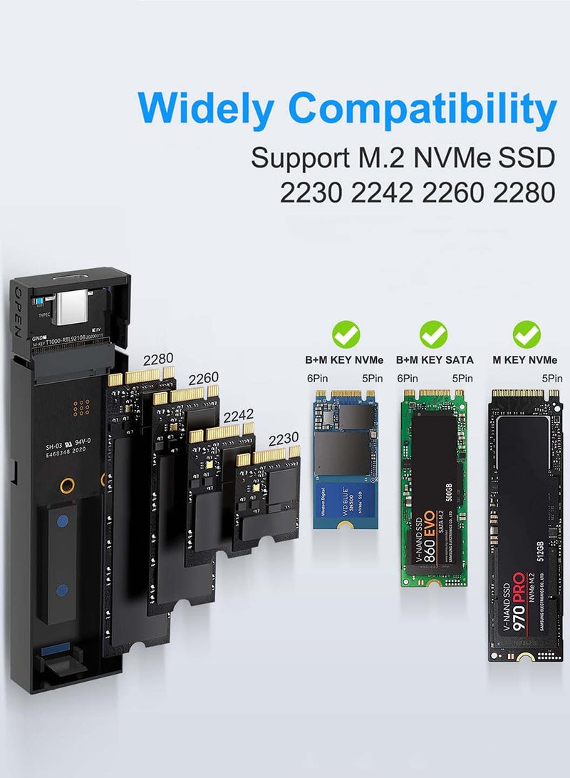 LEOKOR M.2 SSD Enclosure External, NVMe External Hard Drive Enclosure,withUSB C 3.2 10Gbps Gen2,Tool-Free Installation,Supports UASP,Trim,M-Key(B+M Key) and Size in 2230/2242 /2260/2280 SSDs (Not for M.2 SATA) - Image 3