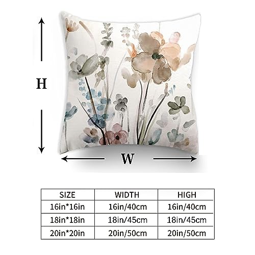 Dixutzi Floral Pillow Covers 18x18, Watercolor Teal Brown Cream Grey Flower Pillow Cushion Cases, Abstract Modern Decorative Throw Pillows for Sofa Couch Living Room Bedroom Car, Set of 2 - Image 3