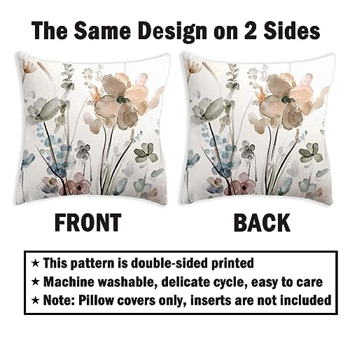 Dixutzi Floral Pillow Covers 18x18, Watercolor Teal Brown Cream Grey Flower Pillow Cushion Cases, Abstract Modern Decorative Throw Pillows for Sofa Couch Living Room Bedroom Car, Set of 2 - Image 4