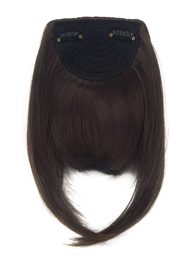 Estelle Clip in Bangs Hair Extensions Thick Full Neat Bangs Fringe Hair Extension One Piece Clip on Front Bangs Hairpiece Color Dark Brown  - Image 1