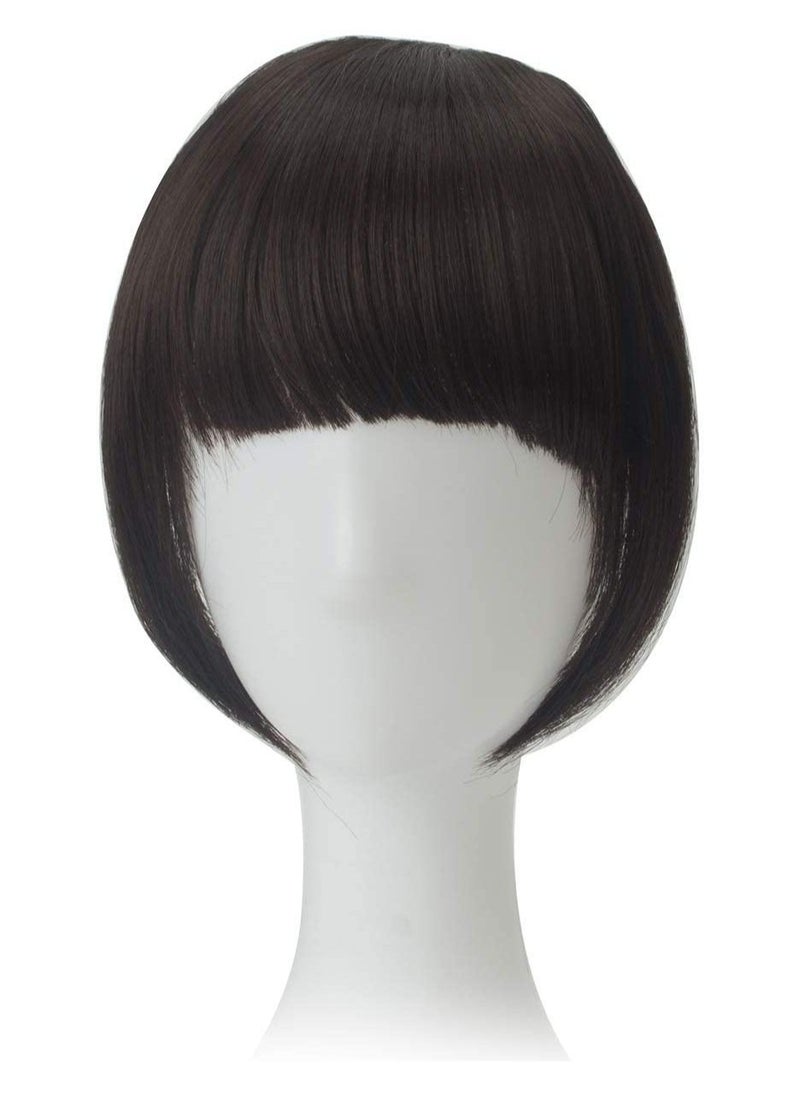 Estelle Clip in Bangs Hair Extensions Thick Full Neat Bangs Fringe Hair Extension One Piece Clip on Front Bangs Hairpiece Color Dark Brown  - Image 3