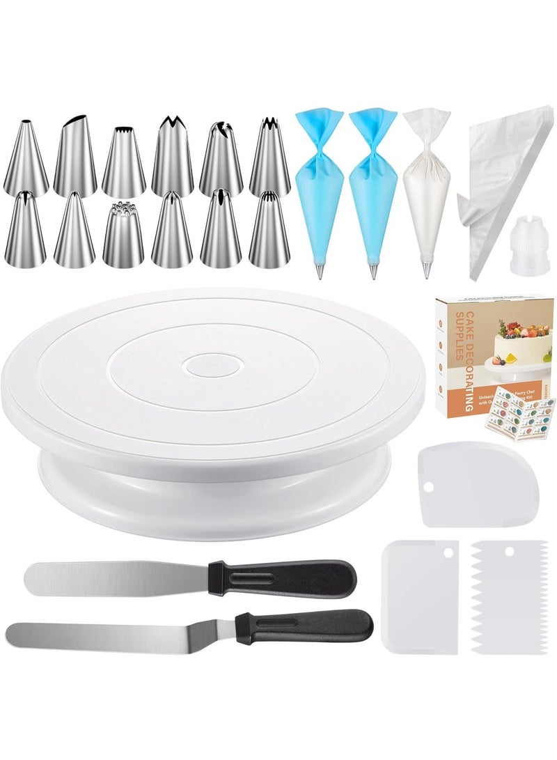 Bukela 71PCs Cake Decorating Kit, Baking Supplies Tools - Includes Cake Stand Turntable, 12 Icing Piping Tips Set, 2 Frosting Spatulas, 3 Scrapers, 50+2 Piping Bags, Coupler, Video Tutorial, Booklet - Image 1