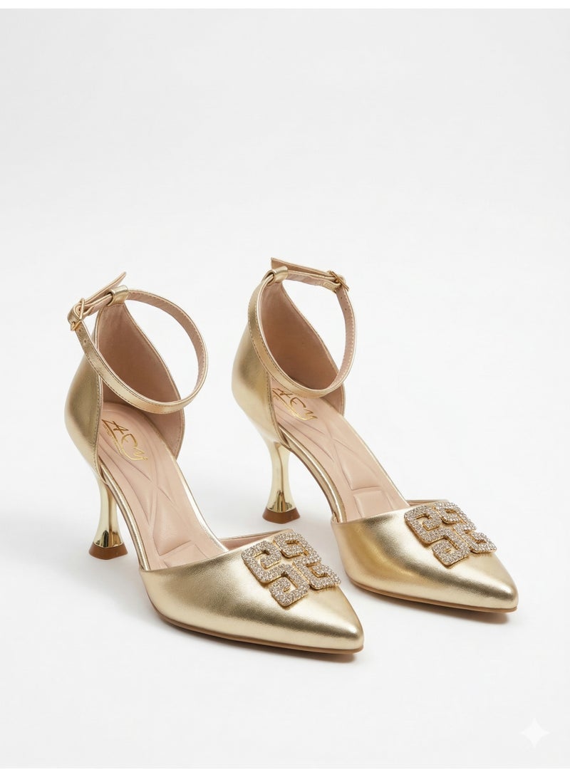 لايف ستيلاش  أحذية كعب جلد كلاسيكي F-619 - g ذهبي - Image 1