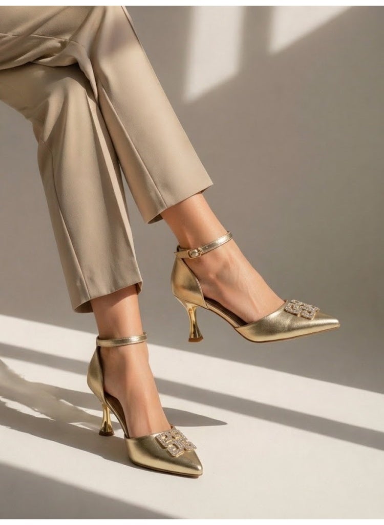 لايف ستيلاش  أحذية كعب جلد كلاسيكي F-619 - g ذهبي - Image 4