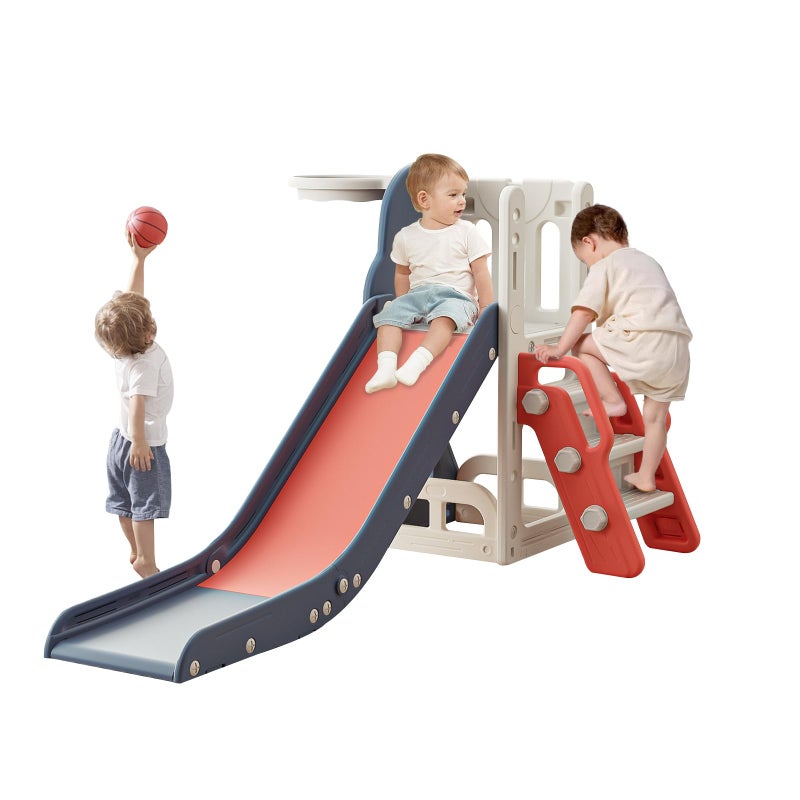 Baotree Toddler Slide,Kids Climber Slide with Storage Space and Non-Slip Steps,Indoor Outdoor Playset with Basketball Hoopa and Telescope,Slide for Toddlers Age 1-3 (Red) - Image 1