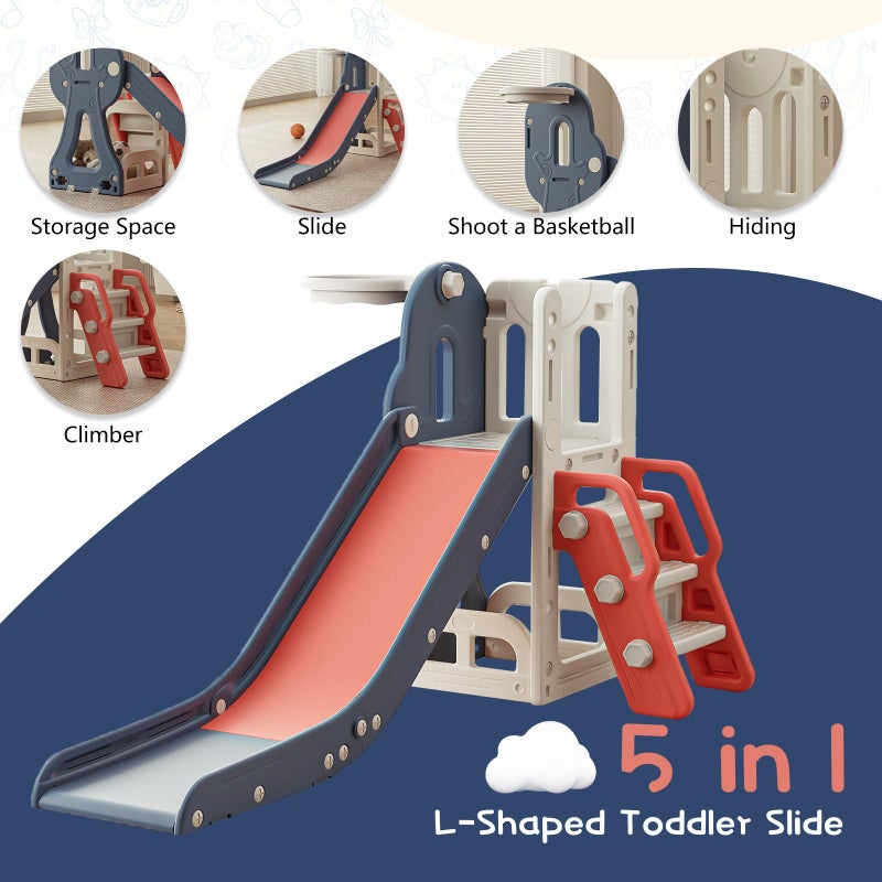 Baotree Toddler Slide,Kids Climber Slide with Storage Space and Non-Slip Steps,Indoor Outdoor Playset with Basketball Hoopa and Telescope,Slide for Toddlers Age 1-3 (Red) - Image 4