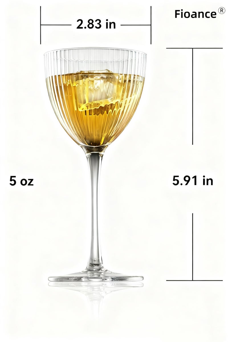 Fioance Nick and Nora Cocktail Glass, Set of 4pcs W/ whole foam protector, Drop Test OK. Standard 5oz Vol for Martini &Coffee Espresso,Man Blown- Seamless Vintage & Texture-Elegant Coupe -Home,Valentine Gifts - Image 2