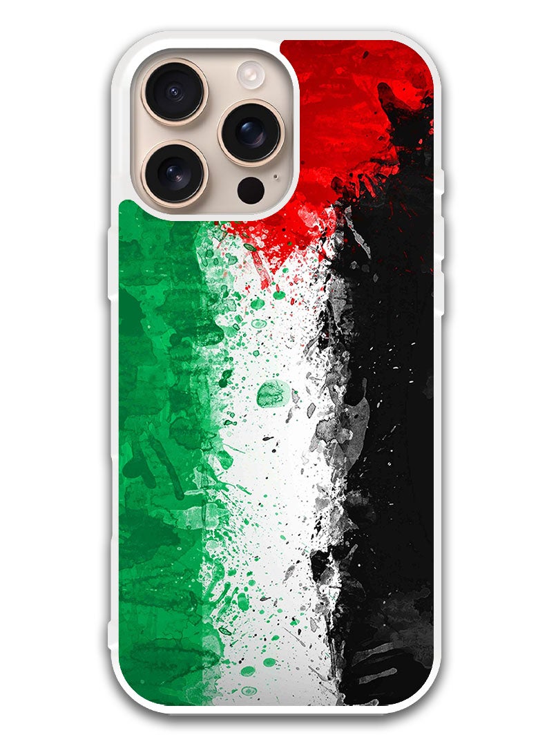 Theodor غطاء حماية لجهاز آبل آيفون 16 برو علم فلسطين 1 (حافة بيضاء) - Image 1