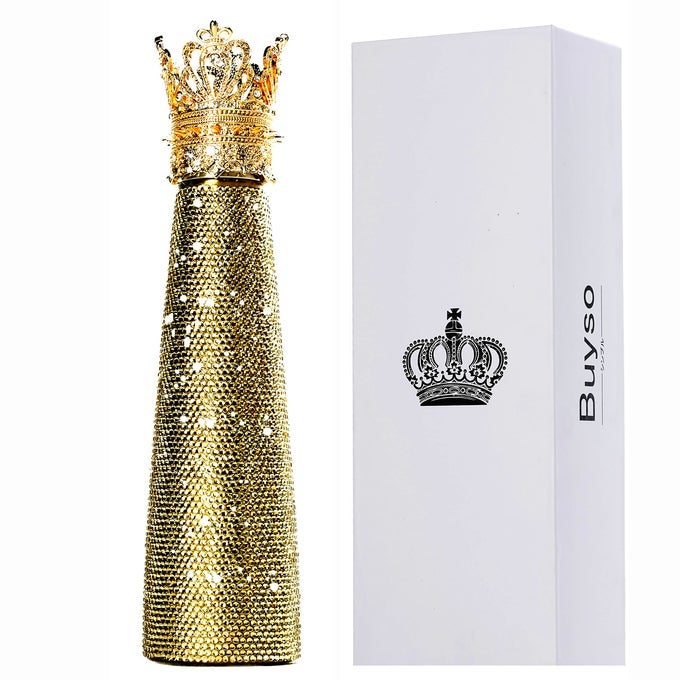 LUXURY DIAMOND WATER BOTTLE GOLD BLING REUSABLE INSULATED STAINLESS STEEL PREMIUM AESTHETIC GIFTGOLDEN RHINESTONE