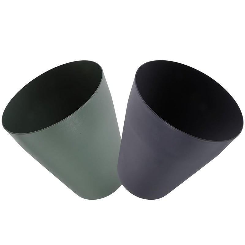 2pcs Small Oval Plastic Trash Can Set, Simple Bathroom and Kitchen Garbage Containers, Compact Household Wastebaskets for Bedroom and Countertop Use, Navy Blue and Dark Green - Image 1