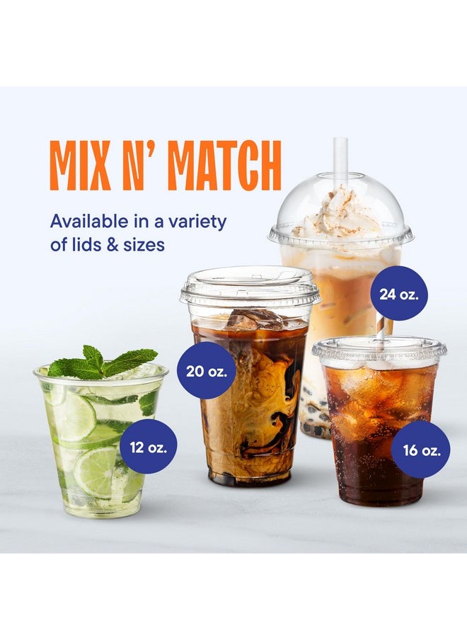 Stack Man 12 oz Clear Plastic Cups with Straw-Slot Lids [100 Sets] PET Crystal Clear Disposable 12oz Plastic Cups with Lids - Crystal Clear, Durable Cup. BPA Free + Crack Resistant, for Coffee, Juice, Shakes  - Image 4