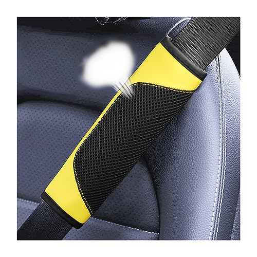 BESULEN Car Seat Belt Pads Cover 2 Pack Leather Mesh Universal Seatbelt Shoulder Strap Protector Soft Harness Pad Safety Belt Cover for Comfortable Driving Car Interior Accessories Yellow - Image 1