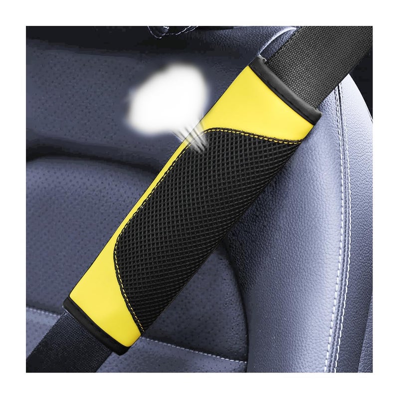 BESULEN Car Seat Belt Pads Cover 2 Pack Leather Mesh Universal Seatbelt Shoulder Strap Protector Soft Harness Pad Safety Belt Cover for Comfortable Driving Car Interior Accessories Yellow - Image 3