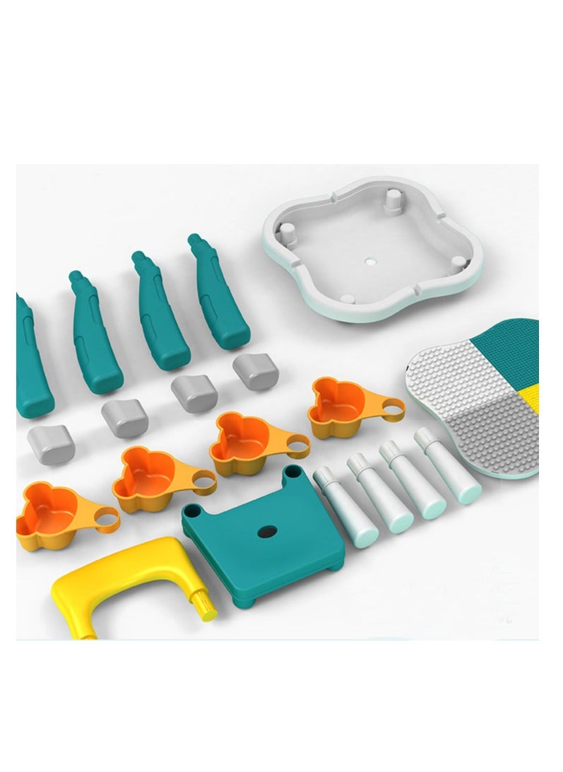 Kikibebe - Plum blossom shape Building block table with 1 chair 100PCS building blocks-Deep lake Green - Image 1