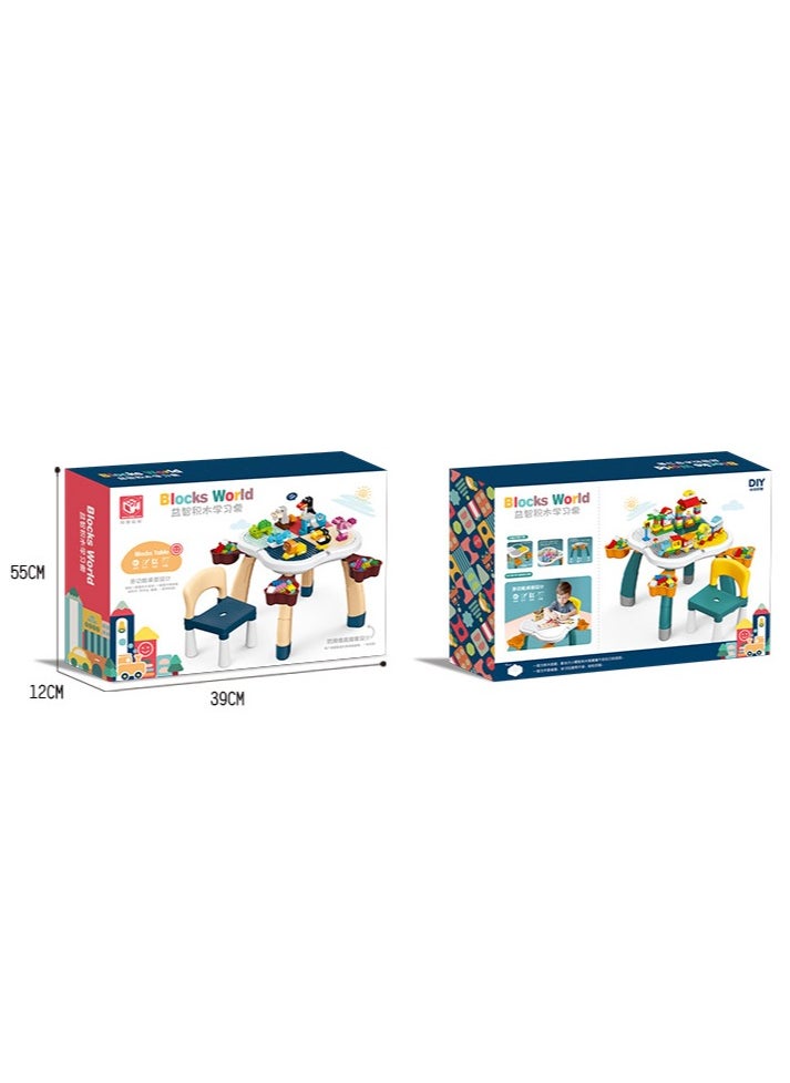 Kikibebe - Plum blossom shape Building block table with 1 chair 100PCS building blocks-Deep lake Green - Image 1