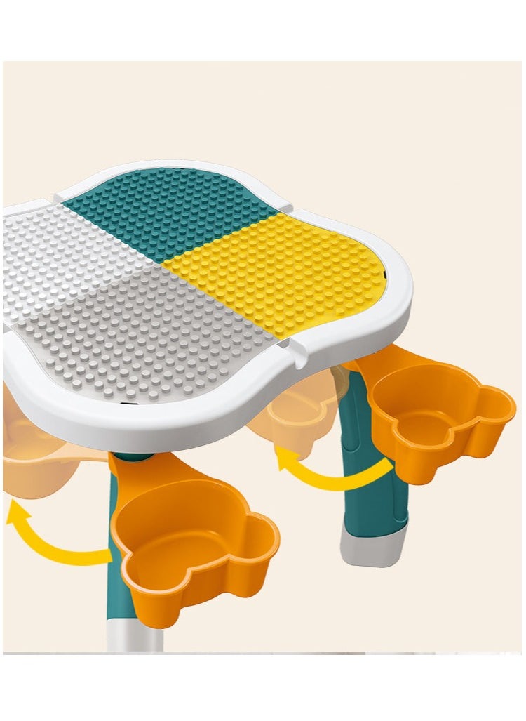 Kikibebe - Plum blossom shape Building block table with 1 chair 100PCS building blocks-Deep lake Green - Image 1