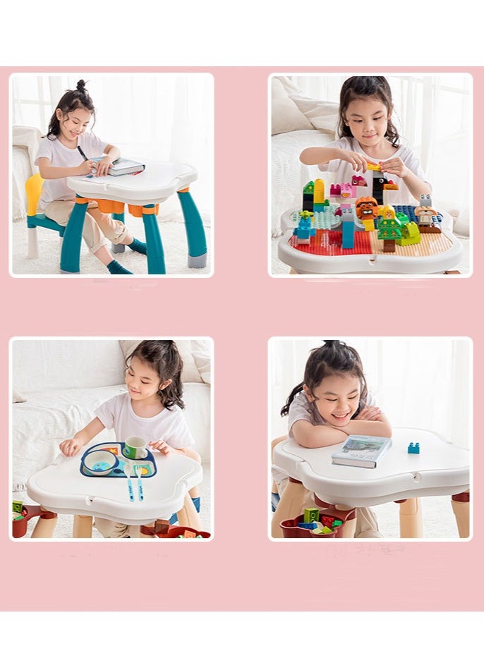 Kikibebe - Plum blossom shape Building block table with 1 chair 100PCS building blocks-Deep lake Green - Image 1