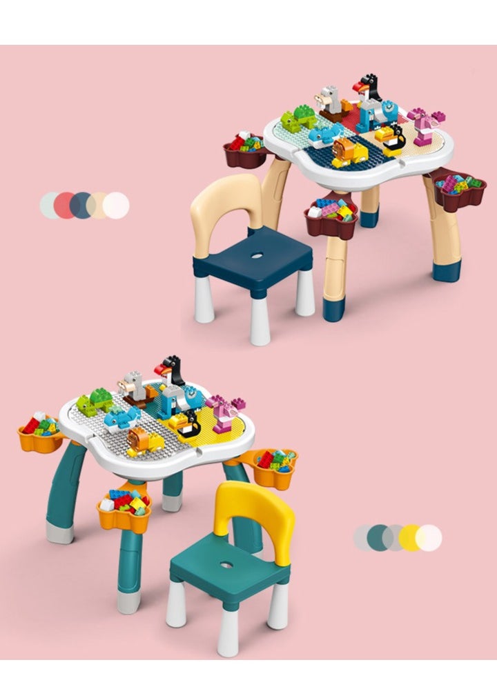 Kikibebe - Plum blossom shape Building block table with 1 chair 100PCS building blocks-Deep lake Green - Image 1