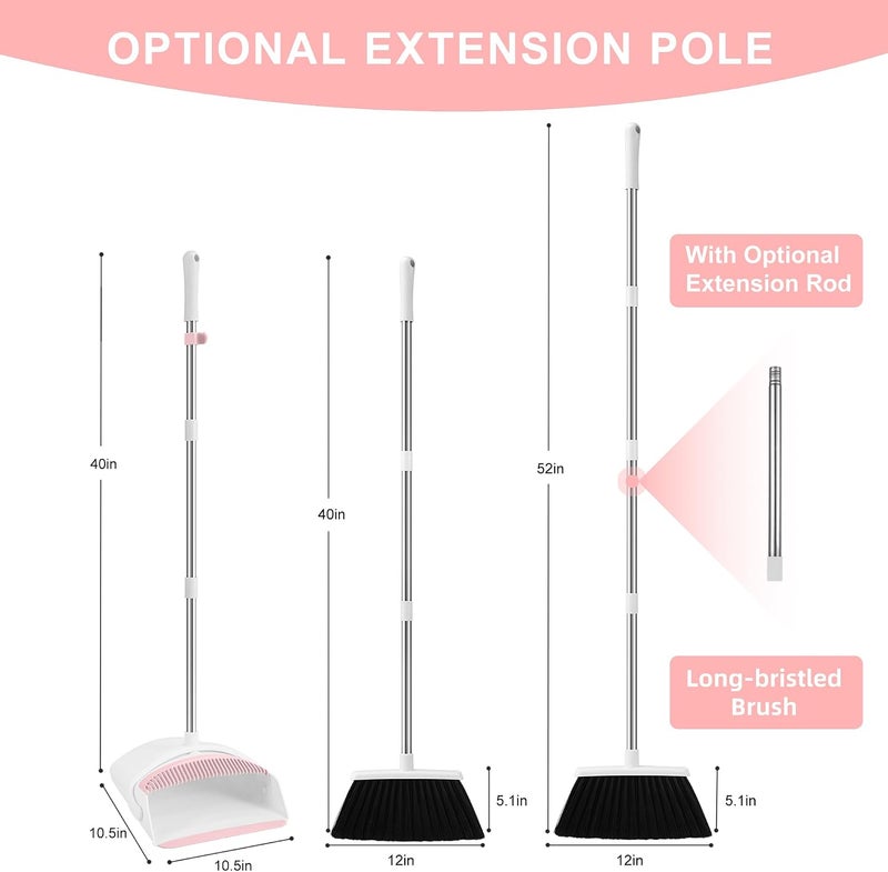 BSKLIN Broom with Dustpan Combo Set for Home 54-in Long Adjustable Handle Angle Broom and Dustpan Set with Dustpan Comb Teeth for Sweeping Pet Hair Food Dirt Kitchen - Image 2