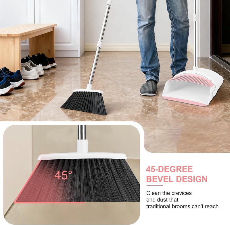 BSKLIN Broom with Dustpan Combo Set for Home 54-in Long Adjustable Handle Angle Broom and Dustpan Set with Dustpan Comb Teeth for Sweeping Pet Hair Food Dirt Kitchen - Image 5