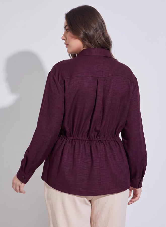 Styli Plus Size Burgundy Solid Tie-Up Waist Shirt - Image 4