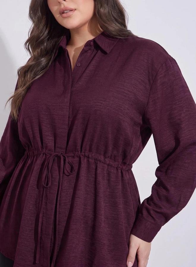 Styli Plus Size Burgundy Solid Tie-Up Waist Shirt - Image 3