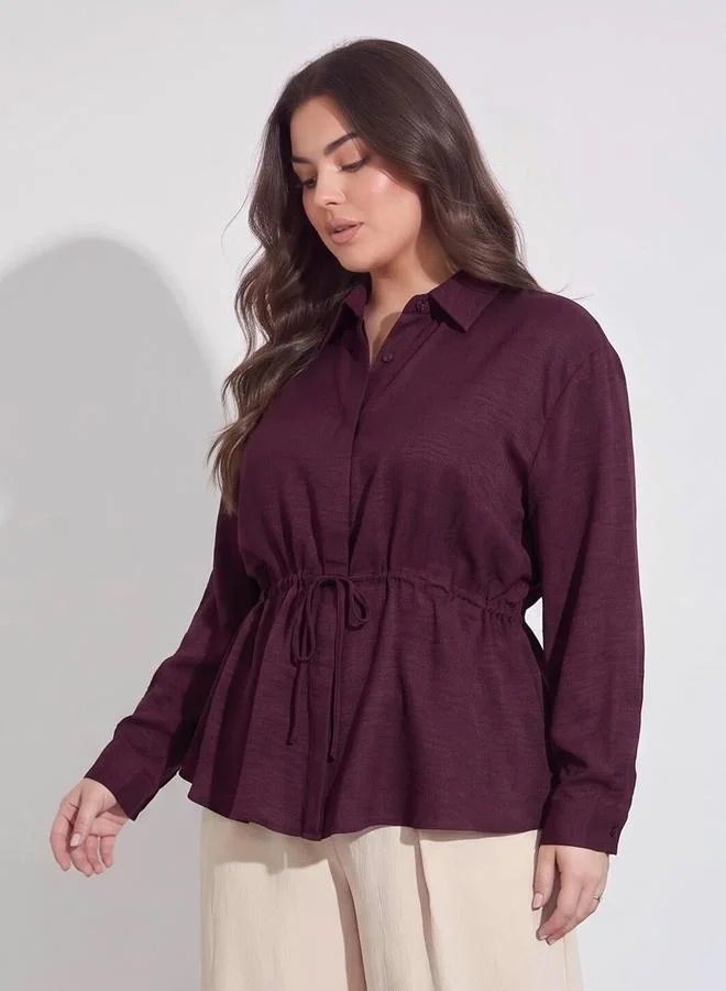 Styli Plus Size Burgundy Solid Tie-Up Waist Shirt