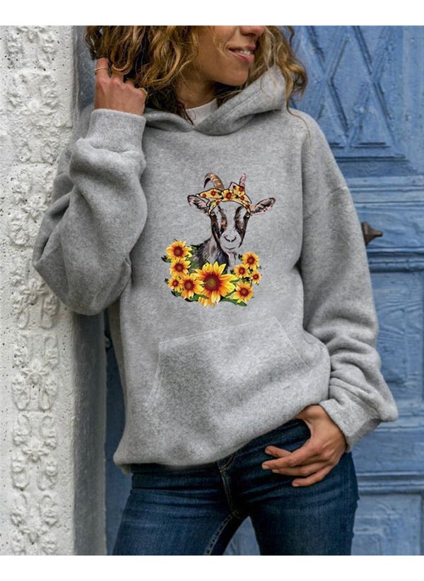 Generic - Long Sleeve Hoodie Womens Fashion Animal Print round Neck Pullover Sweatshirt Streetwear Style Comfortable Fit Polyester Fiber green hooded - Image 1
