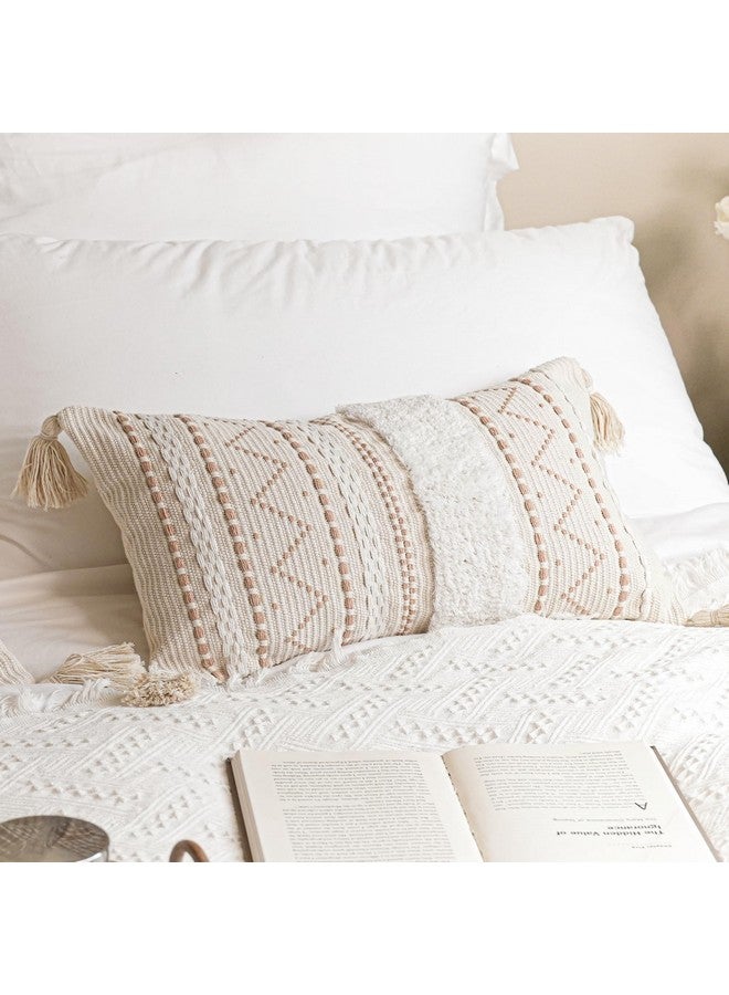 BlissBlush BlissBlush Decorative Lumbar Throw Pillow Cover 12x20 Cream Neutral White Rectangular Boho Accent Pillowcase Farmhouse Cushion for Couch Sofa Bedroom Living Home Décor (Cover ONLY, Pack of 1) - Image 1