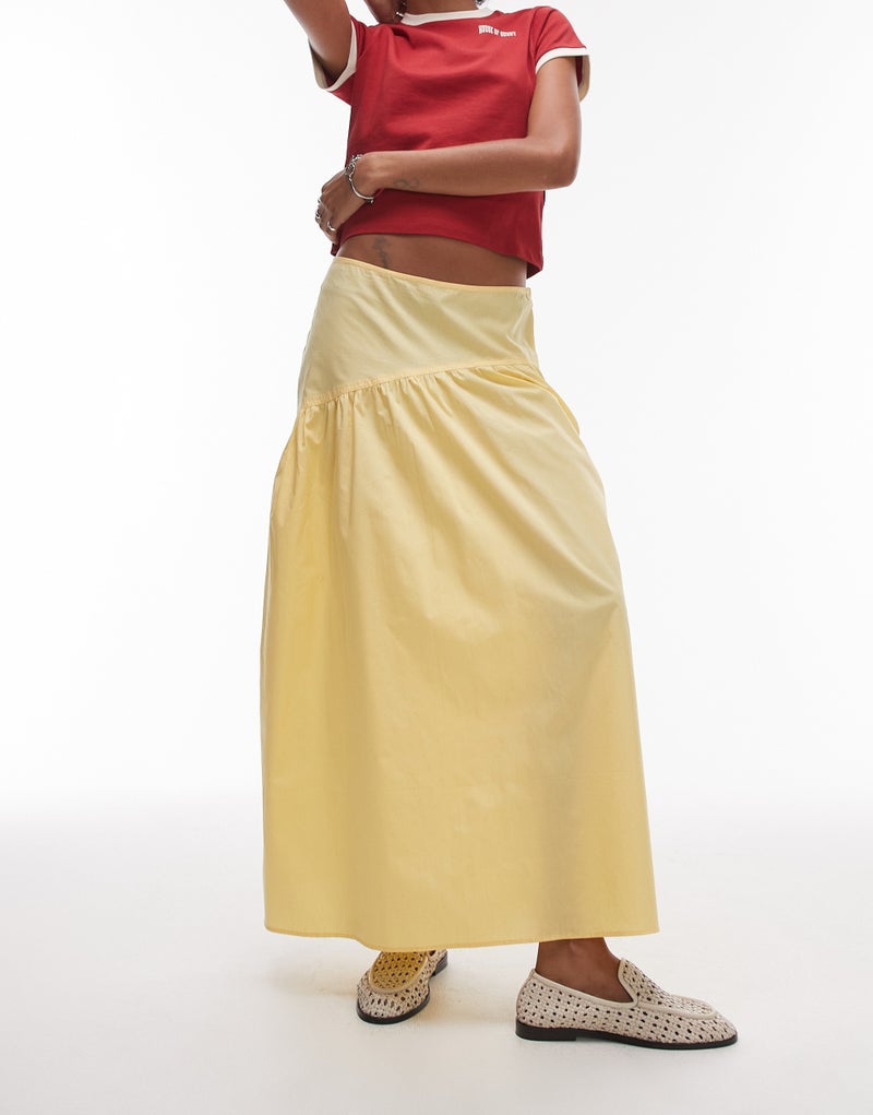 TOPSHOP Poplin Full   Curved Dropped Waist Skirt  - Image 1