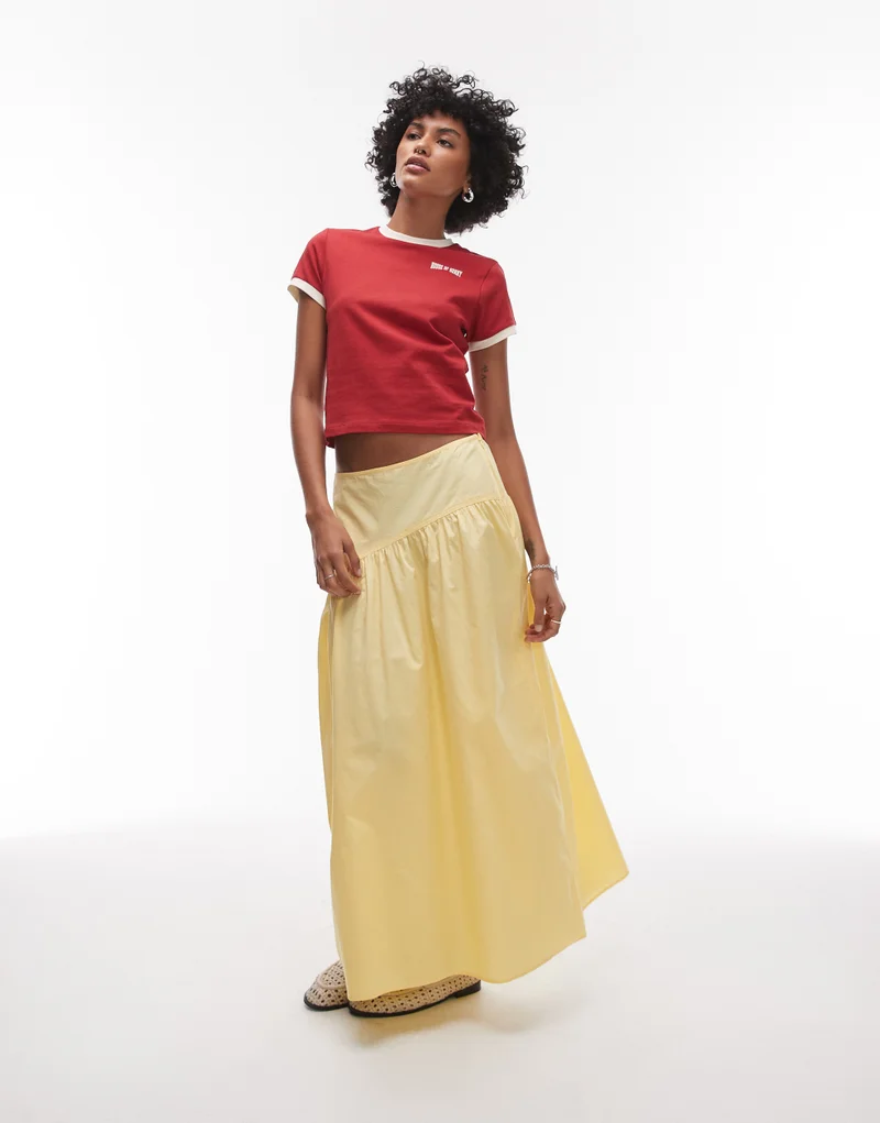 TOPSHOP Poplin Full   Curved Dropped Waist Skirt