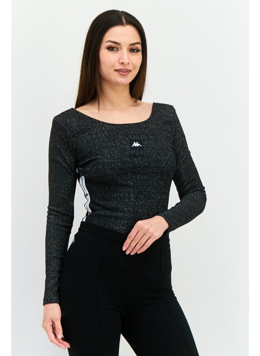 Kappa Women Textured Long Sleeve Bodysuit, Black  - Image 1