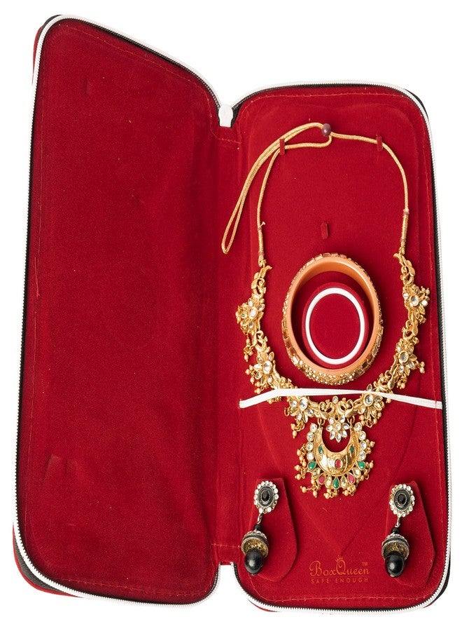 Box Queen Red Velvet Jewel Jewellery Zip Purse Pouch For Long Haram Necklace and Earring - Image 1