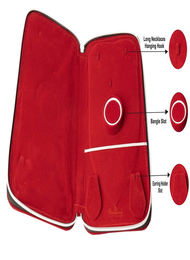 Box Queen Red Velvet Jewel Jewellery Zip Purse Pouch For Long Haram Necklace and Earring - Image 3