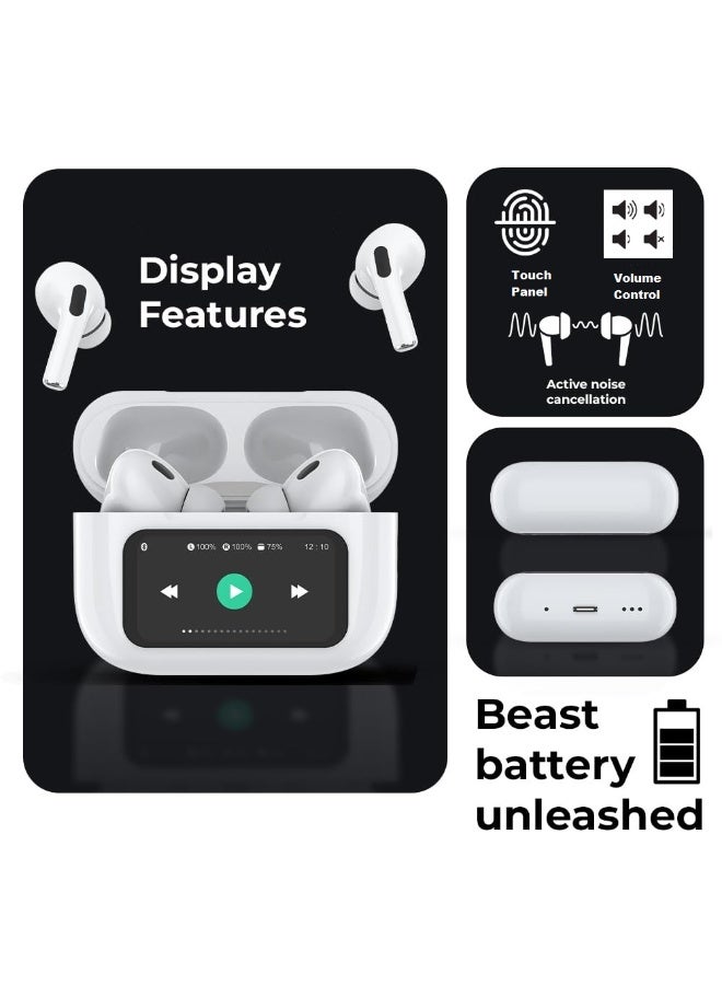 RENON Pulse True Wireless Bluetooth 5.4 Earbuds, Touch Screen Display Charging Case with 1.47” Display, ANC+ENC Noise Cancelling Headphones, 36H Playtime, Spatial Sound, IPX4 Waterproof - Image 3