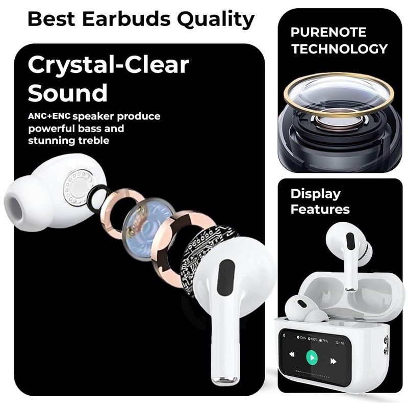 RENON Pulse True Wireless Bluetooth 5.4 Earbuds, Touch Screen Display Charging Case with 1.47” Display, ANC+ENC Noise Cancelling Headphones, 36H Playtime, Spatial Sound, IPX4 Waterproof - Image 4