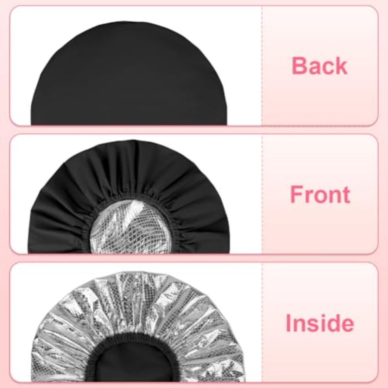 2 Pack Heat Caps Deep Conditioning Hair Caps, Double Layer Hot Oil Hair Treatment Heat Caps, Tin Foil Hair Heat Cap, Reusable Shower Caps Steam Caps Hair Dye Cap Tin Foil Hat for Home Salon Use - Image 5