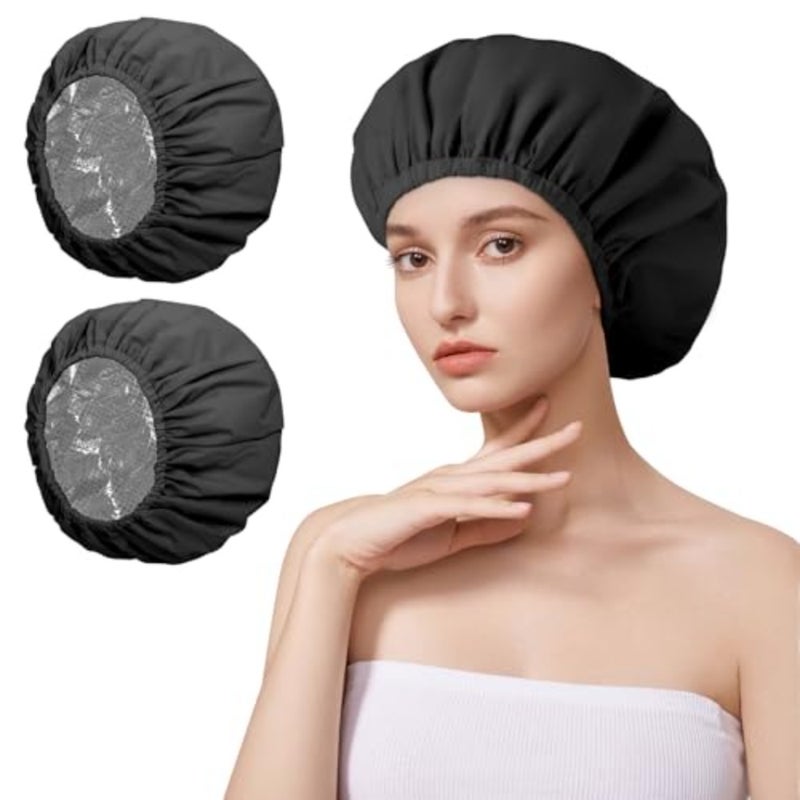 2 Pack Heat Caps Deep Conditioning Hair Caps, Double Layer Hot Oil Hair Treatment Heat Caps, Tin Foil Hair Heat Cap, Reusable Shower Caps Steam Caps Hair Dye Cap Tin Foil Hat for Home Salon Use - Image 1