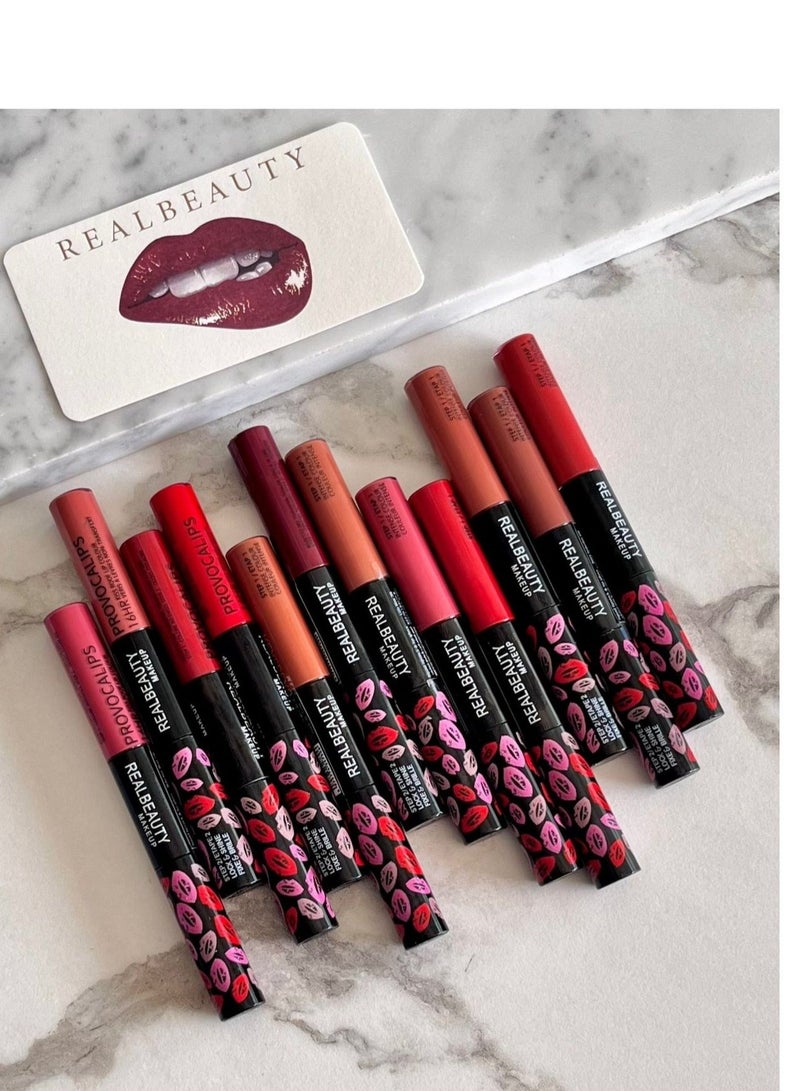 ريال بيوتي ارواج احمر شفاه12 لون ثابت مع ملمع شفاة