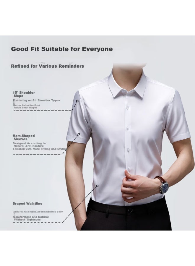 Romon Men's Wrinkle-resistant Non-iron Short Sleeve Business Shirt High-end Satin White Shirt Green 42 - Image 3