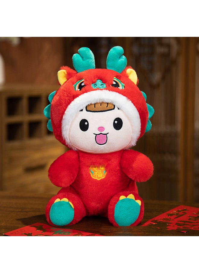 Fulong Baby Series Knocking Back Stick Pendant Red Envelope Plush Toy Doll Zodiac Dragon Doll Wholesale-Color:Fulongwa Round Eye Style-Height:35cm  - Image 1