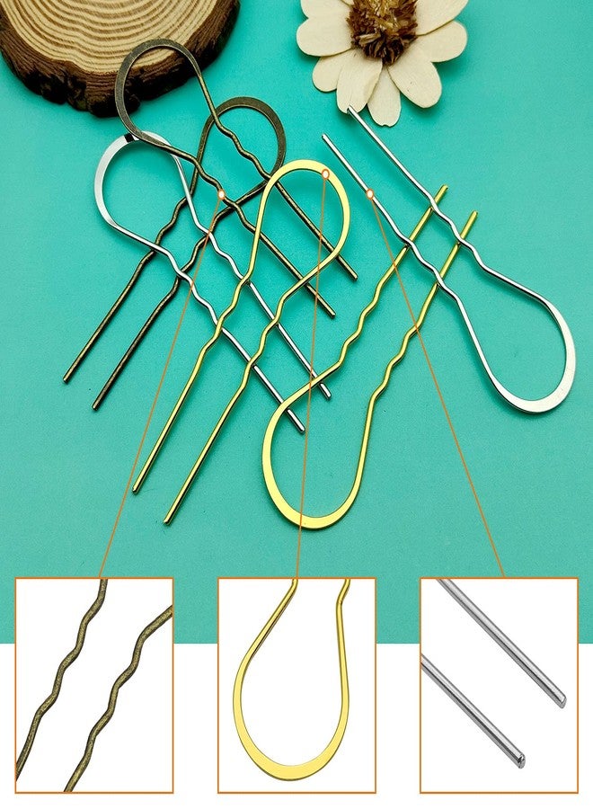 Oubaka 30Pcs Metal U Shaped Wave Curved Hair Pins,Ladies Hair Bun Hair Pin Long Hair Fork Pins Chopsticks Hairpins Picks for Women,Hair Styling Tool(Gold,white K,Antique bronze) - Image 5