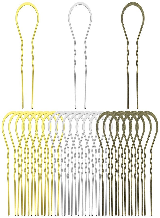 Oubaka 30Pcs Metal U Shaped Wave Curved Hair Pins,Ladies Hair Bun Hair Pin Long Hair Fork Pins Chopsticks Hairpins Picks for Women,Hair Styling Tool(Gold,white K,Antique bronze) - Image 1