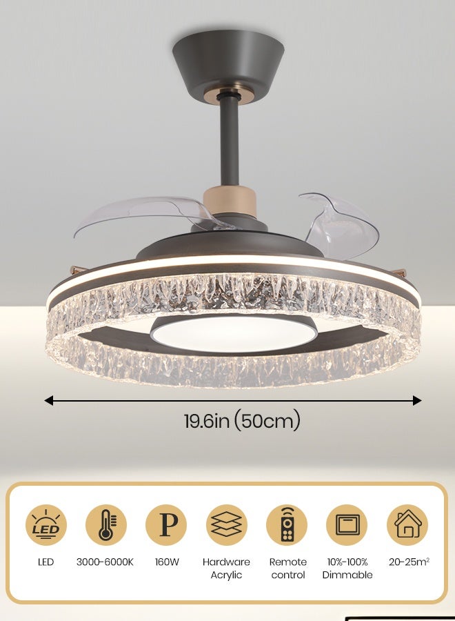 YATAI LIGHTING LED Ceiling Light with Fan, 50CM Black Flush Mount Fixture, Remote-Controlled Dimmable Lighting 3000K–6000K, CRI>90, Quiet Operation, Ideal for Bedroom, Living Room, Library,160W - Image 3