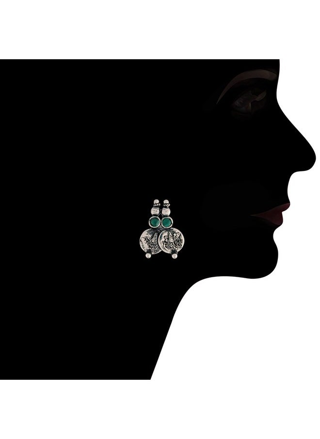 I Jewels I Jewels Navratri Silver Oxidised Traditional Style Coin Necklace With Earrings For Women & Girls (MC063ZG)  - Image 4