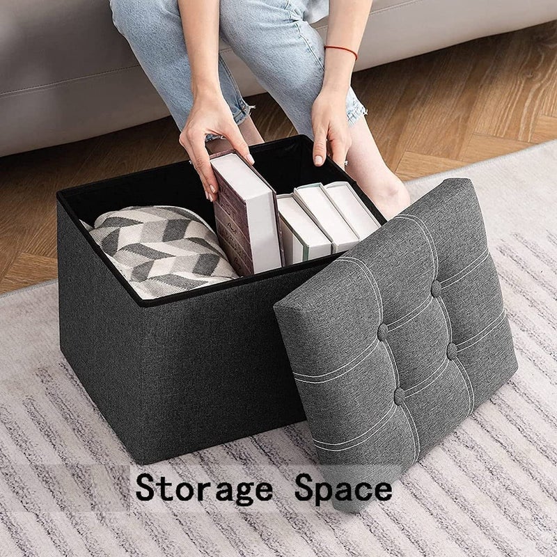 AAGNA Home Foldable Storage Ottoman Long Shoes Sofa Bench Fabric Linen Footrest Stool for Laundry Storage Space End Bed Storage Seat Toys Storage Organizer Bin Box Grey 17X13X13 CM - Image 4