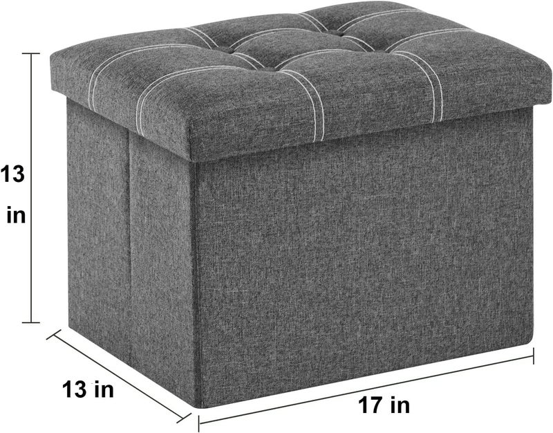 AAGNA Home Foldable Storage Ottoman Long Shoes Sofa Bench Fabric Linen Footrest Stool for Laundry Storage Space End Bed Storage Seat Toys Storage Organizer Bin Box Grey 17X13X13 CM - Image 3